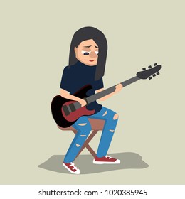 young teenage girl playing guitar - funny vector cartoon illustration in flat style