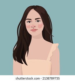 a young teenage girl in a summer dress. Avatar for a social network. Vector fashion illustration isolated on background. Portrait