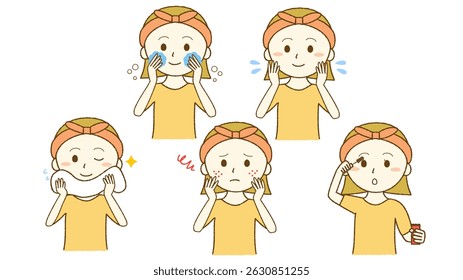 young teenager girl using skincare illustration, icon