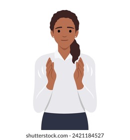 Young teenager woman clapping with both hands applause congratulations concept. Flat vector illustration isolated on white background