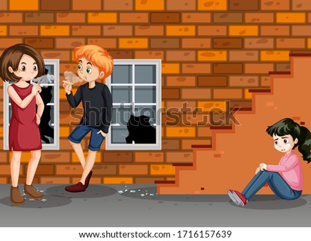 Young teens with bad behavior illustration