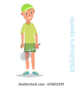 Young tenis player .Children's sports. Vector illustration in flat style.