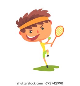 Young tennis player with a racket in his hand cartoon vector Illustration