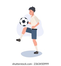 Young Thai Student Boy Kicking Ball After Classes. Young Thai Student Boy Playing Football After School