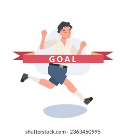 Young Thai Student boy Running in School Uniform, Aiming for Success and Reaching Goals.
