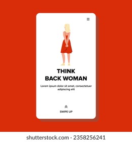 young think back woman vector. person beautiful, standing view, behind silhouette young think back woman web flat cartoon illustration