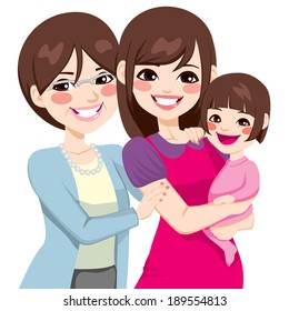 Young three generation family japanese women happy smiling together