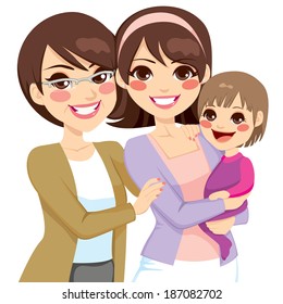 Young three generation family women happy smiling together