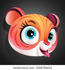 Young Tigress Face Sticker, Icon Vector Background.