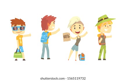 Young Tourist Characters Wearing Comfy Outfit Vector Illustrations