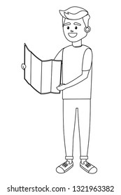 young tourist man cartoon