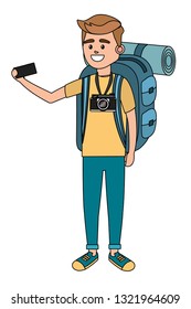 young tourist man cartoon