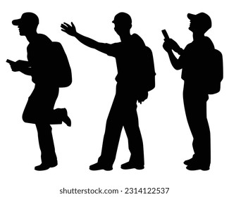 Young tourist silhouette vector on white