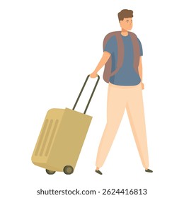 Young tourist is walking with a suitcase and backpack