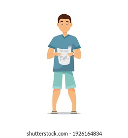 Young tourists, traveling man. Travel and tourism concept. Vector illustration isolated on white background.