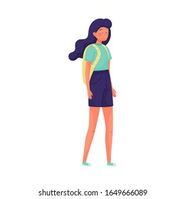 Young Traveling Woman Wearing Shirts Standing with Backpack Vector Illustration