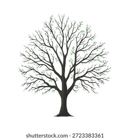 Junger Baum mit frischen winzigen Blättern Frühlingswachstumsvektor