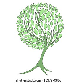 Young tree isolated on white background with leaves arranged in circle. Vector eps10.