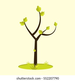 young tree with leaves planted in the ground, vector illustration isolated on background. Eco vector