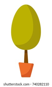Árvore jovem em um pote. Ilustração em desenho animado vetorial isolada sobre fundo branco.