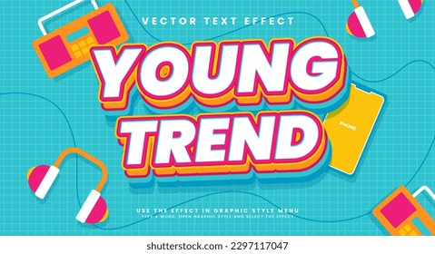 Young trend editable text style effect. Vector text effect.