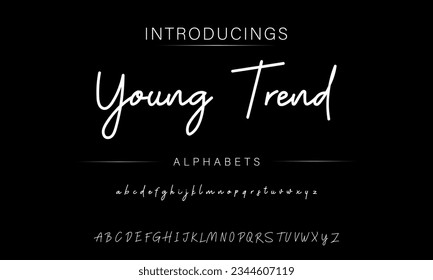 Young Trend Hand drawn vector alphabet. Modern monoline signature script font. Elegant Signature Font. Best Alphabet Beautiful Calligraphy Signature Font lettering handwritten