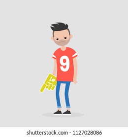 Young upset football fan. Loss. Sport. Flat editable vector illustration, clip art