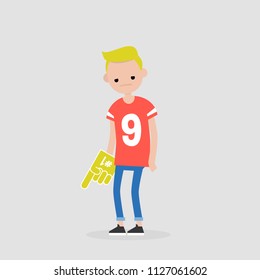 Young upset football fan. Loss. Sport. Flat editable vector illustration, clip art