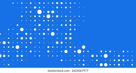 Young vector with circle shape. Dots halftone white and blue color pattern gradient grunge texture background.