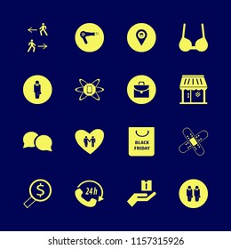 young vector icons set. with speech bubbles, briefcase, brassiere and store location in set