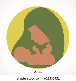 Young veiled Muslim woman with baby.  Icon Isolated on White Background. Flat style