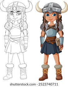 Jovem menina viking em trajes detalhados