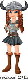 Young Viking girl in traditional armor