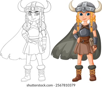 A young Viking girl in warrior attire