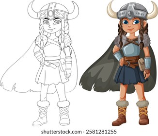 Young Viking girl in warrior attire