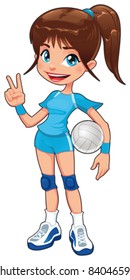 Young volleyball player. Funny cartoon and vector isolated character.