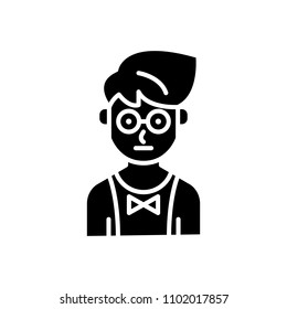 Young waiter black icon concept. Young waiter flat  vector symbol, sign, illustration.