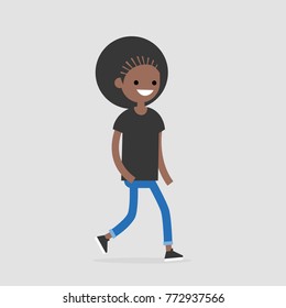 Young walking character. Pedestrian. Flat editable vector illustration, clip art
