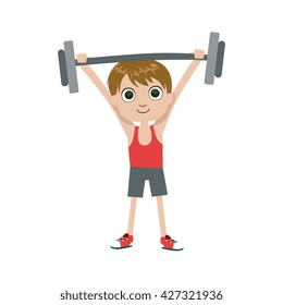 Young Weight Lifter Simple Design Illustration In Cute Fun Cartoon Style Isolated On White Background