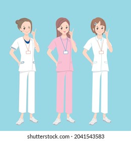 Young welfare and medical worker's person set full body illustration