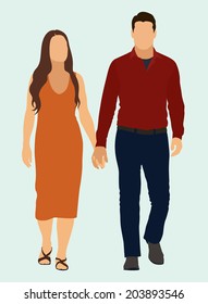 Young White or Caucasian couple walking Hand in Hand