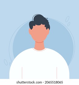 Young white-skinned man portrait with short brunet hairstyle. Boy head silhouette. Male faceless bust.