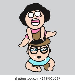 Young Wife Having Fun Riding Piggyback On Her Hubby. Funny Happy Couple Concept Card Character illustration