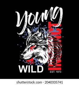 Young Wild Instinct With Wolf Illustration Icon, Typography Illustration