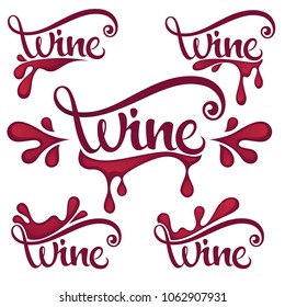 Young Wine,  Red Wine  Splashes Waves and Drops, Logo, Emblems, Labels