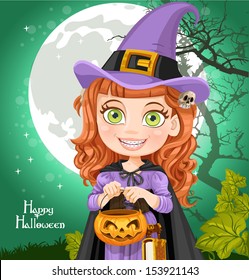 Young witch with a book Trick or Treat