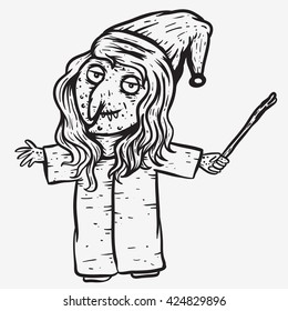 a young witch girl with her magic stick drawing