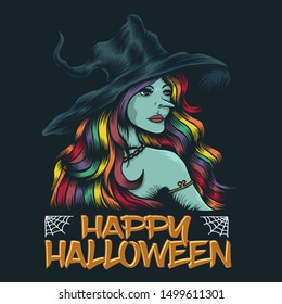young witch happy halloween vector illustration for your company or brand