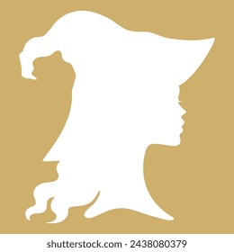 Young witch in hat silhouette. Vector illustration