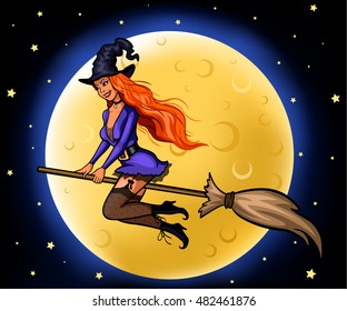 young witch on the broomstick